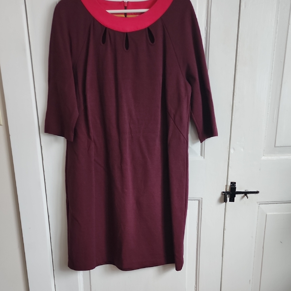Boden Burgundy and Pink Long Sleeve Dress